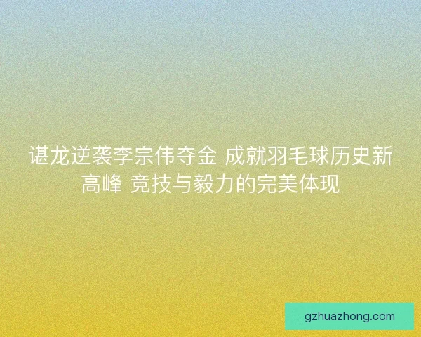 谌龙逆袭李宗伟夺金 成就羽毛球历史新高峰 竞技与毅力的完美体现