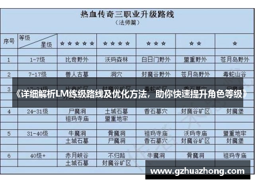 《详细解析LM练级路线及优化方法，助你快速提升角色等级》